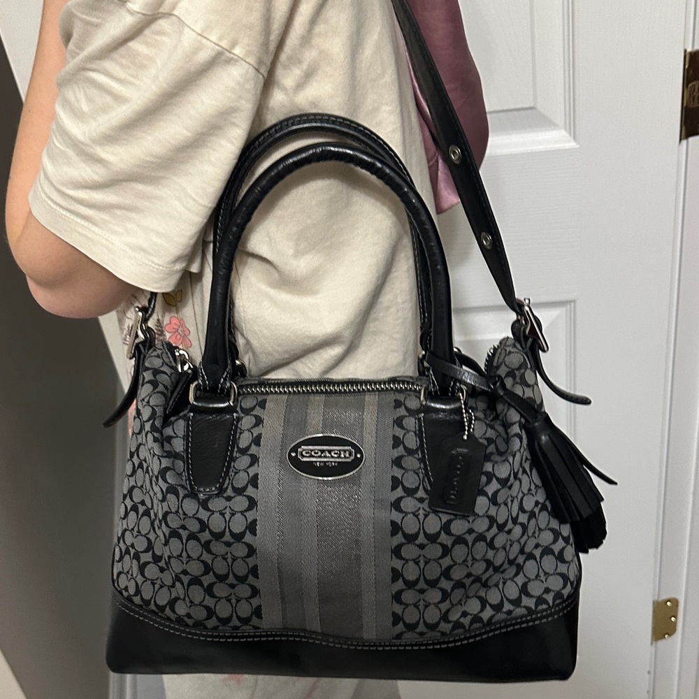 COACH Legacy Graphite Signature Stripe Molly 2-Way Satchel/Shoulder Bag - Picture 9 of 12